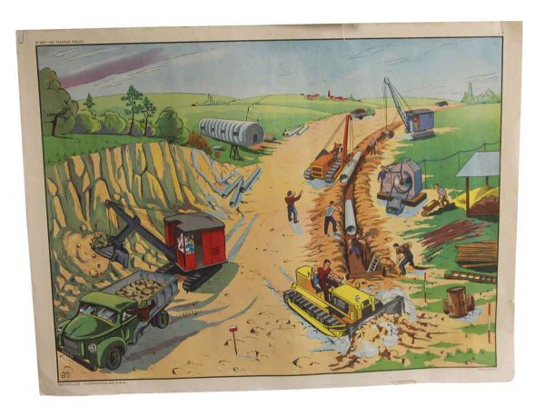 Posters - Double Sided Vintage French Public Works & Airport School Poster