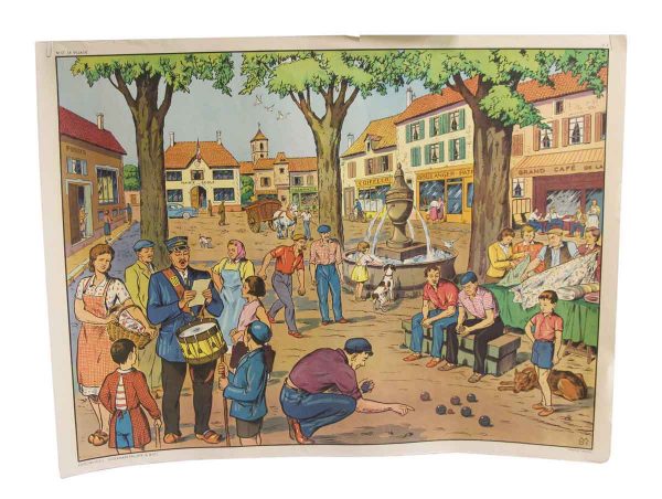 Posters - Double Sided Vintage French Village & Post Office School Poster