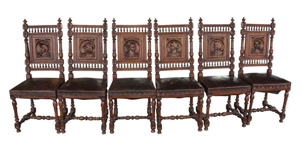 Seating - Set of 6 Antique Renaissance Carved English Oak Dining Chairs