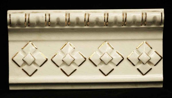 Bull Nose & Cap Tiles - Off White Tiles with Gold Geometric Pattern