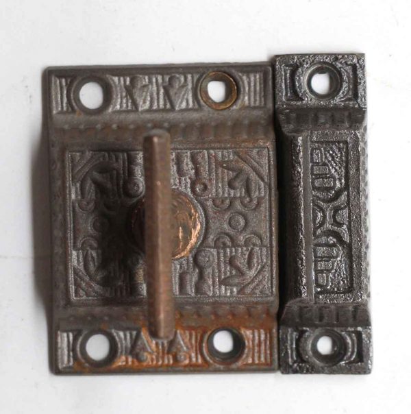 Cabinet & Furniture Latches - Antique Cast Iron Ornate Cabinet Latch with T Bronze Handle