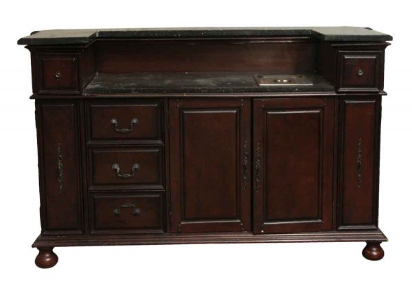 Cabinets & Bookcases - Salvaged Wood & Marble Carved Small Bar with Back Storage