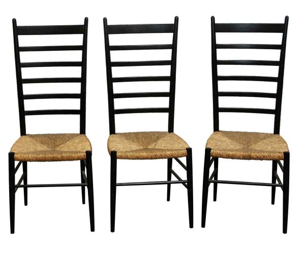 Kitchen & Dining - Set of 3 Black Ladder Back Chairs with Wicker Seat