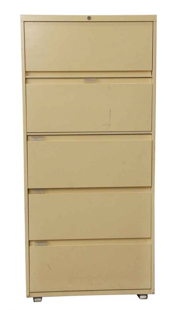 Office Furniture - Vintage 5 Drawer Tan Metal File Cabinet