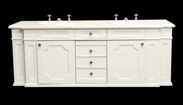 Bathroom - White Wooden Kitchen Cabinet with a Double Sink & Marble Top