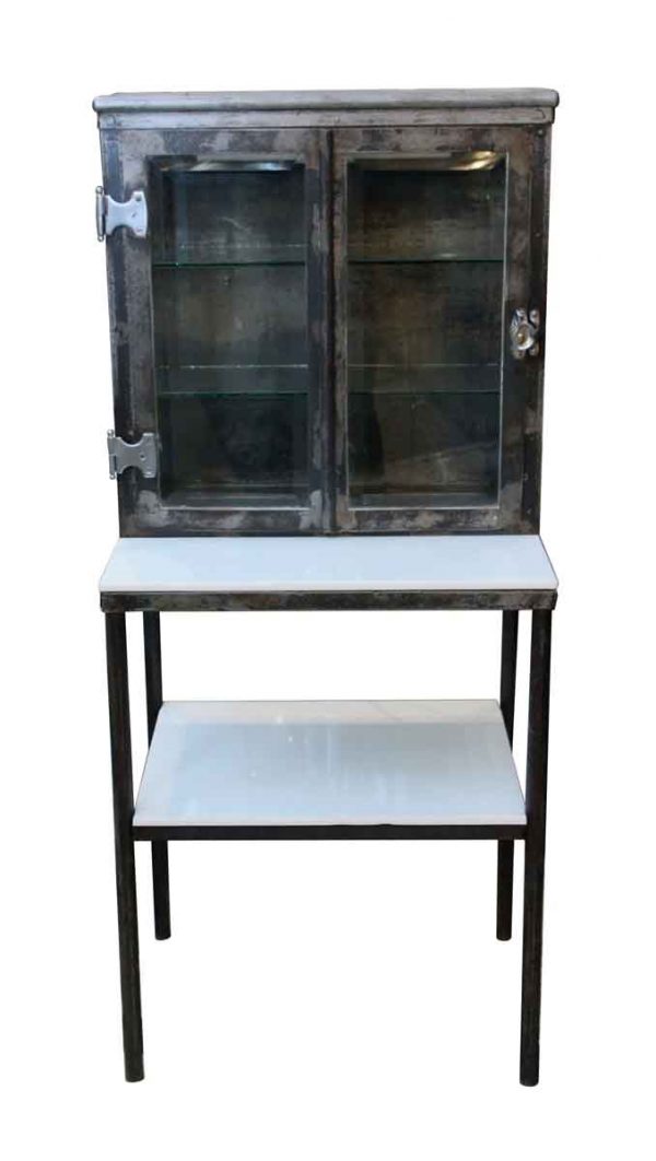 Cabinets - Medical Steel Cabinet with White Vitrolite Shelves & Beveled Glass