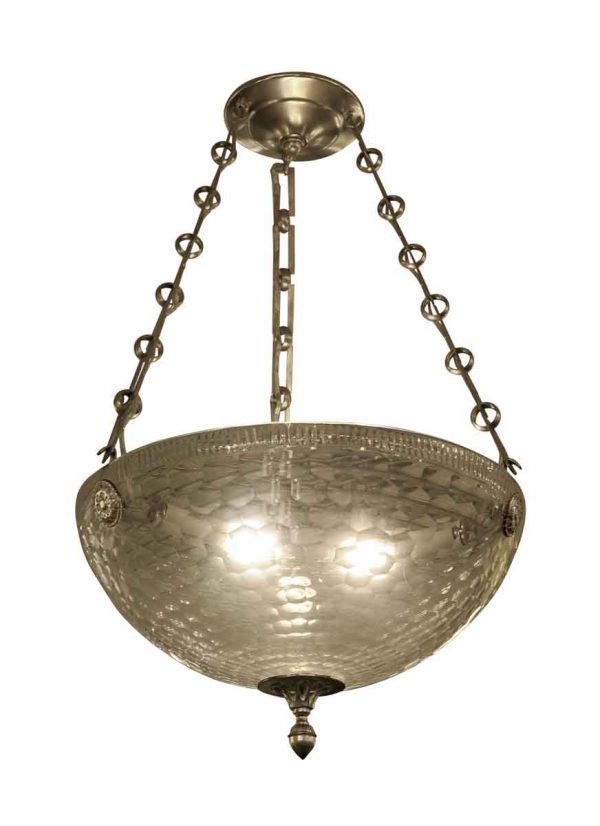 Down Lights - Rippled Glass Bowl Pendant Light with Unique Chain