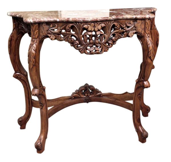 Entry Way - Carved Walnut Bombay Console Table with Marble Top