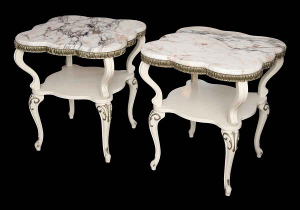 Living Room - Pair of French Provincial Marble Top Side Tables