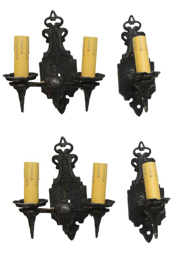 Sconces & Wall Lighting - Set of Four Aluminum Art & Crafts Hammered Black Sconces