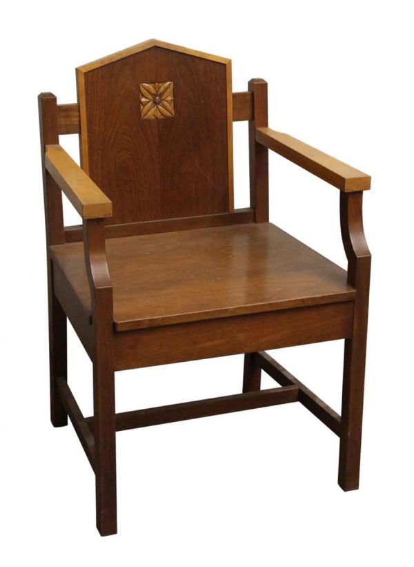 Seating - Mission Style Wood Chair with Carved Floral Motif