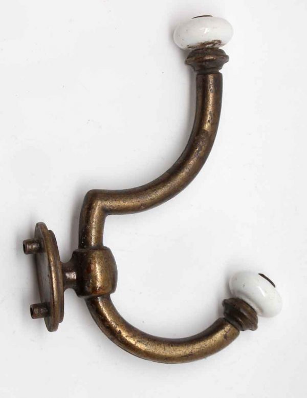 Single Hooks - Brass Double Hook with Porcelain Details