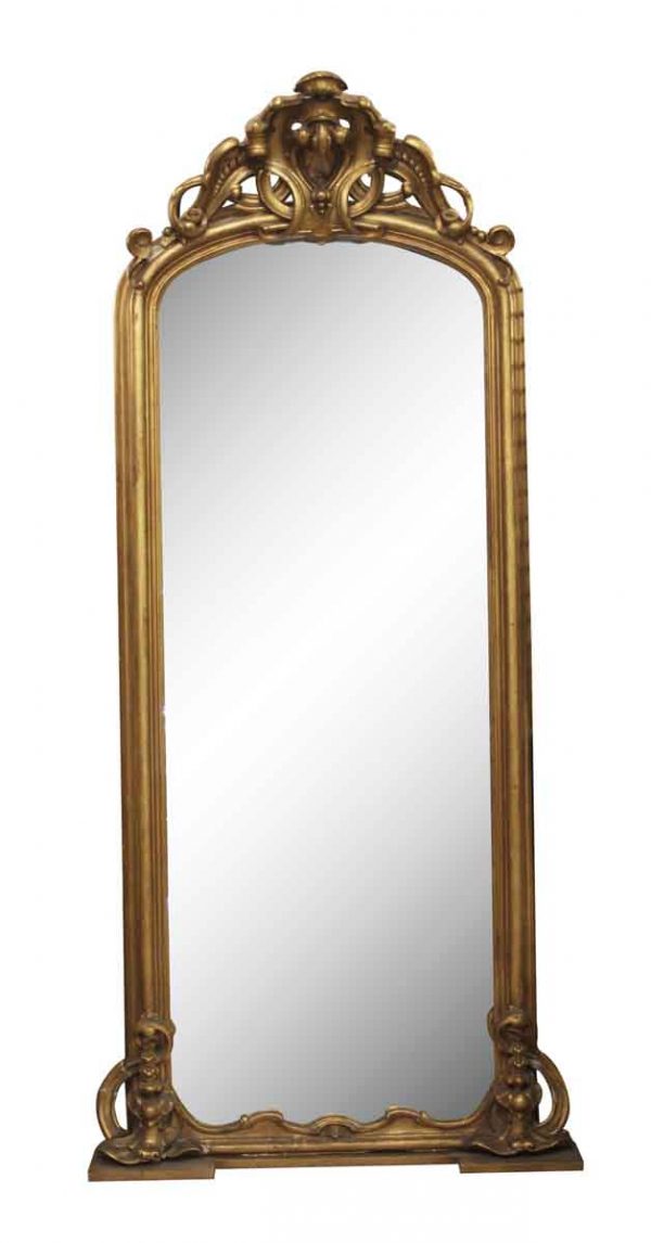 Antique Mirrors - Entryway Gilt Wood Pier Mirror with Matching Marble Top Base