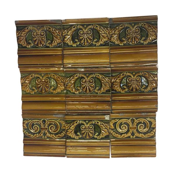Bull Nose & Cap Tiles - Antique Brown & Green Decorative Ledge Tile Set