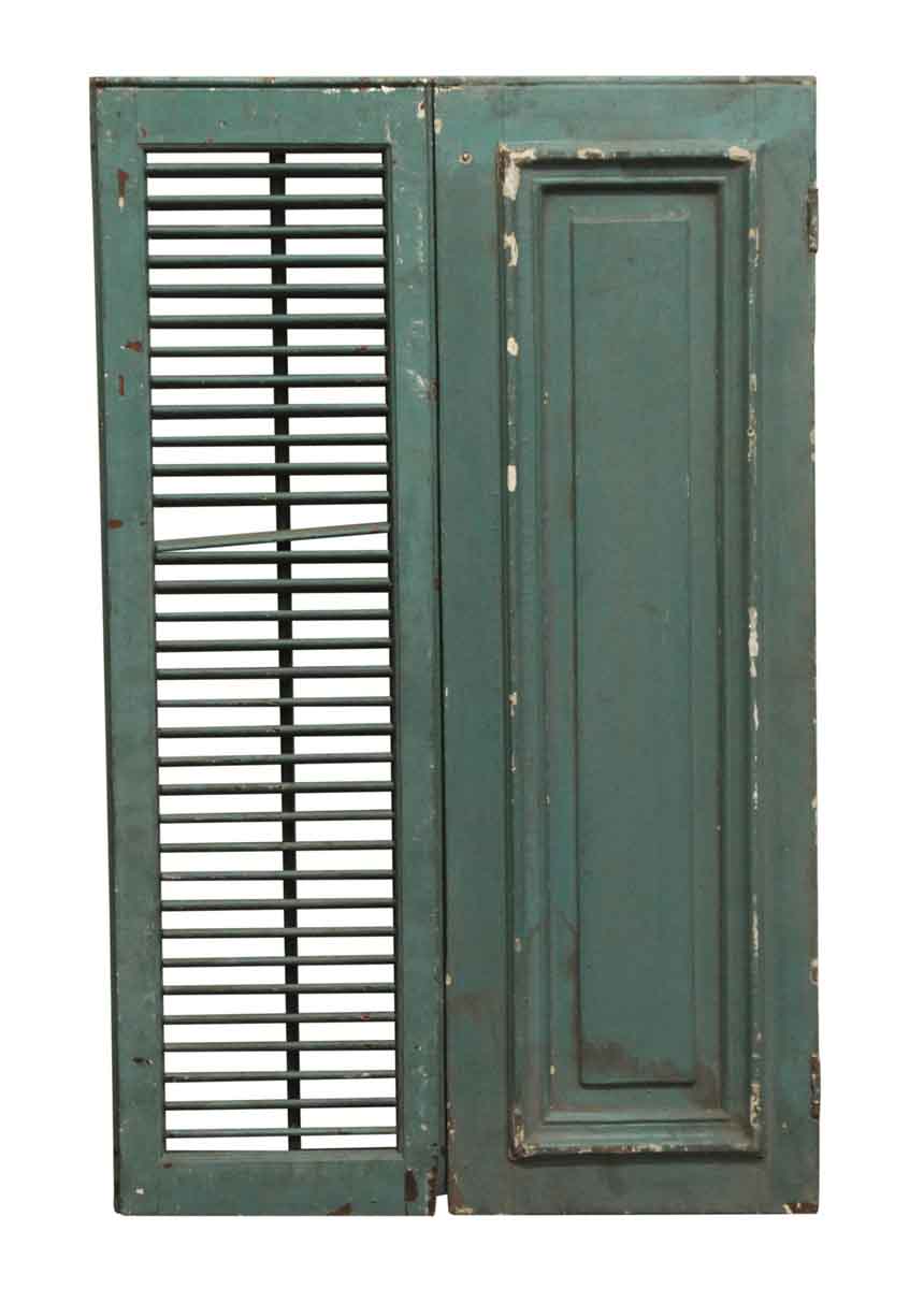 Green Painted Vintage Wooden Shutters, Vintage Wooden Shutters