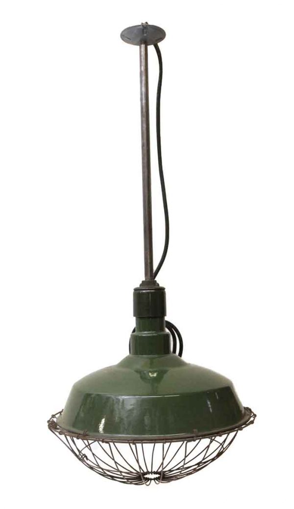 Industrial & Commercial - Industrial Green Caged Pendant Light