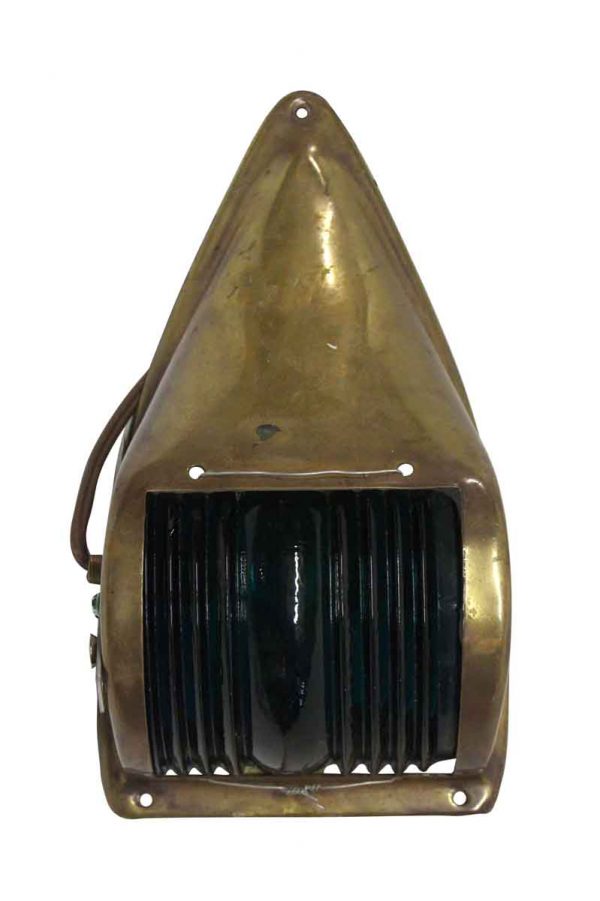 Industrial & Commercial - Industrial Nautical Brass Sconce with Green Glass