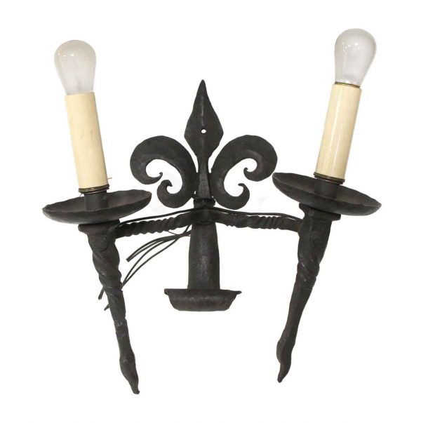 Sconces & Wall Lighting - French Wrought Iron Sconce with Fluer de Lis Motif