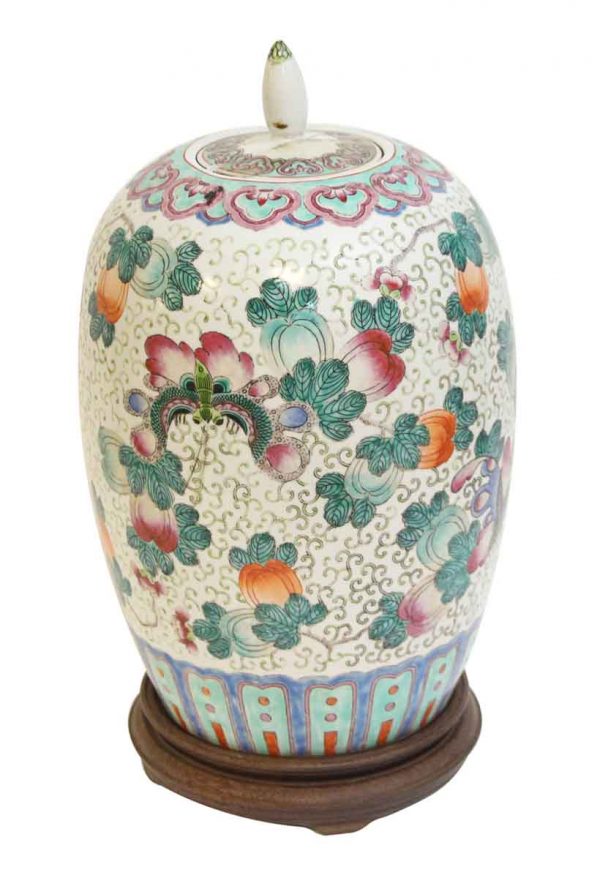 Vases & Urns - Oriental Ceramic Floral Vase with Wooden Base