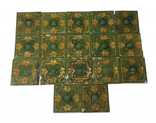 Wall Tiles - Antique Green & Yellow Decorative Raised Wall Tile Set