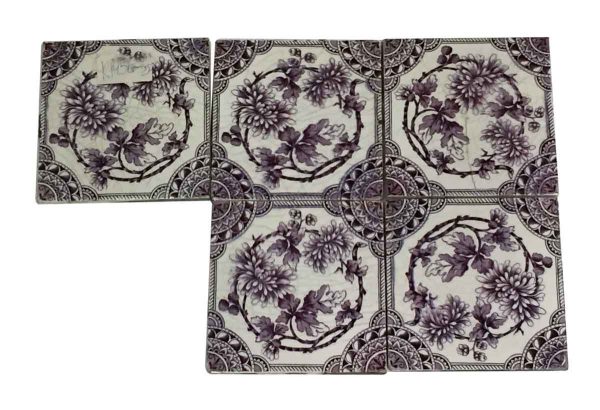 Wall Tiles - Antique Purple & White Floral Tile Set