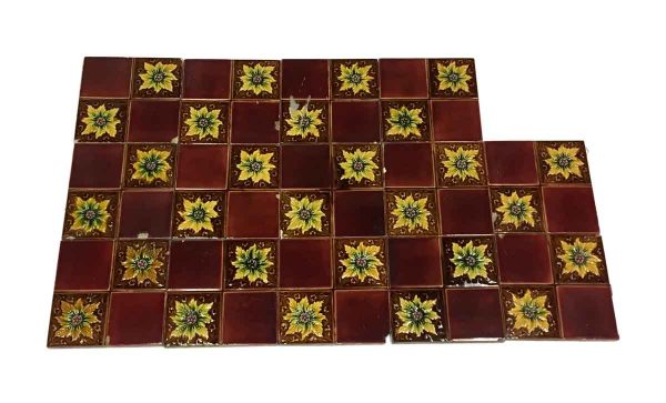 Wall Tiles - Vintage 4 Fold Yellow & Red Floral Tile Set