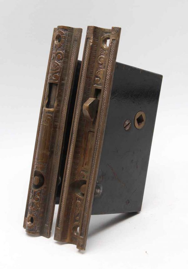 Door Locks - 6.5 in. H Pair of Cast Iron & Brass Pocket Door Mortise Locks