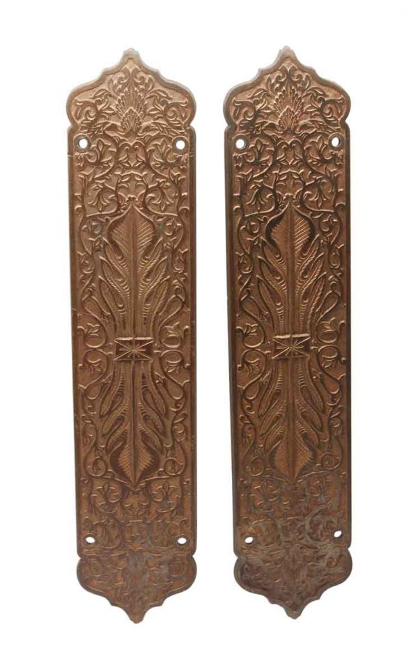 Push Plates - Pair of Polished Bronze Decorative Push Plates