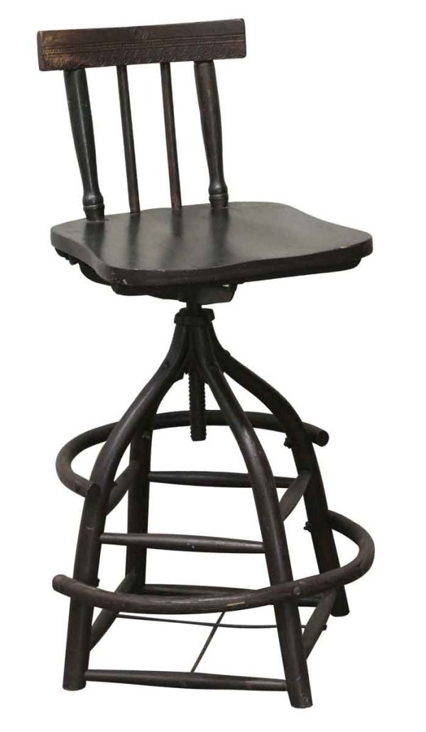 Seating - Wooden Stool with Back and a Wide Base