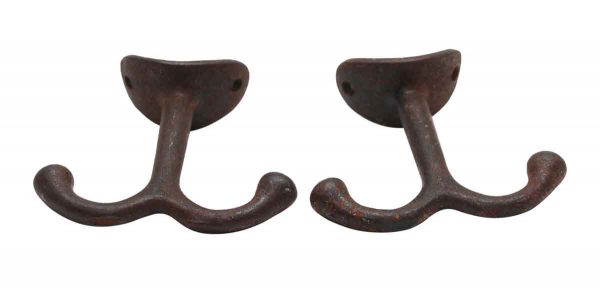Single Hooks - Pair of Double Arm 1.625 in. Cast Iron Wardrobe Hooks