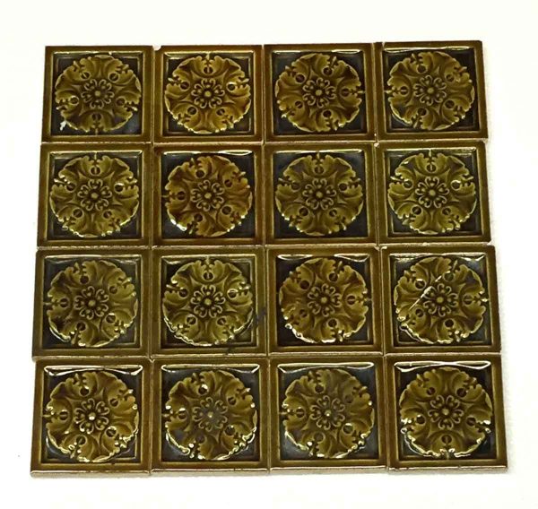 Wall Tiles - Set of 3 x 3 Small Brown Floral Tiles