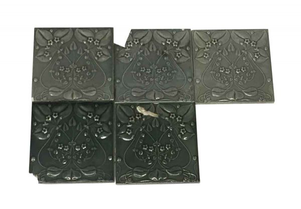 Wall Tiles - Set of Art Nouveau Floral 6 x 6 Gray Square Tiles