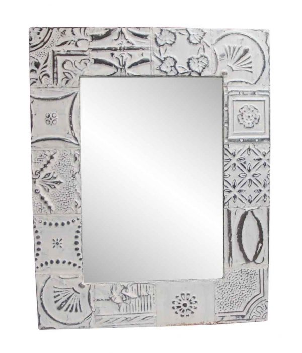 Antique Tin Mirrors - White Mixed Pattern Decorative Tin Mirror