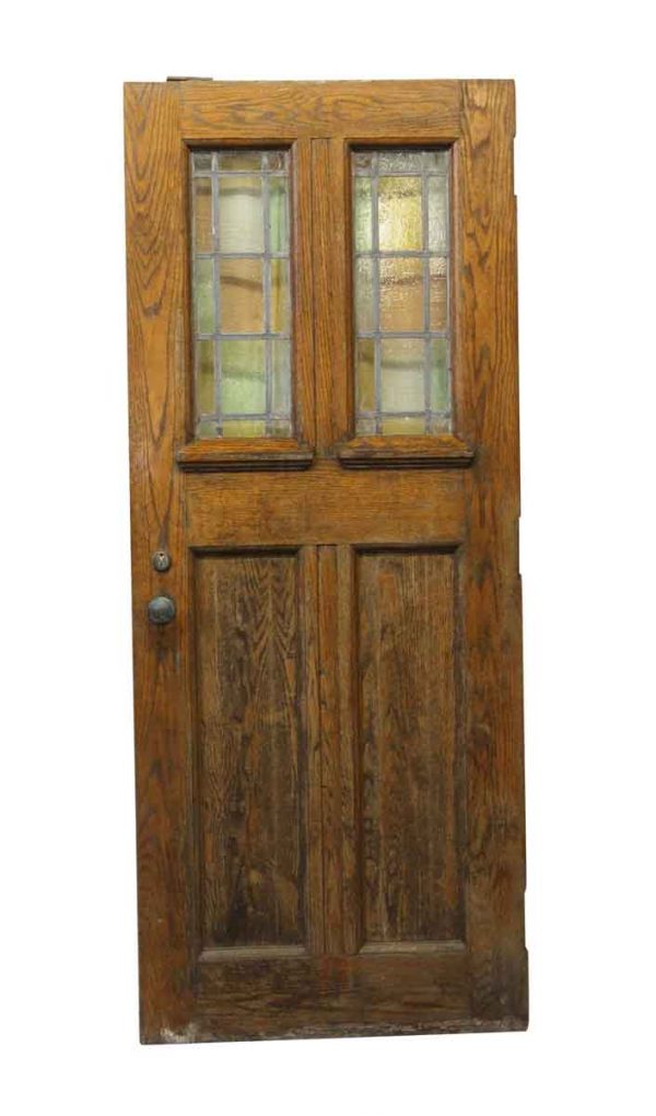 Commercial Doors - 83 x 34 Solid Oak Chapel Doors with Stained Glass
