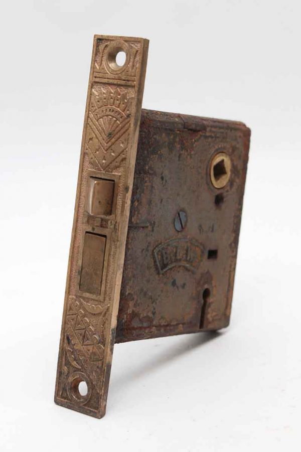 Door Locks - BLW Cast Iron Mortise Lock with Brass Ornate Faceplate