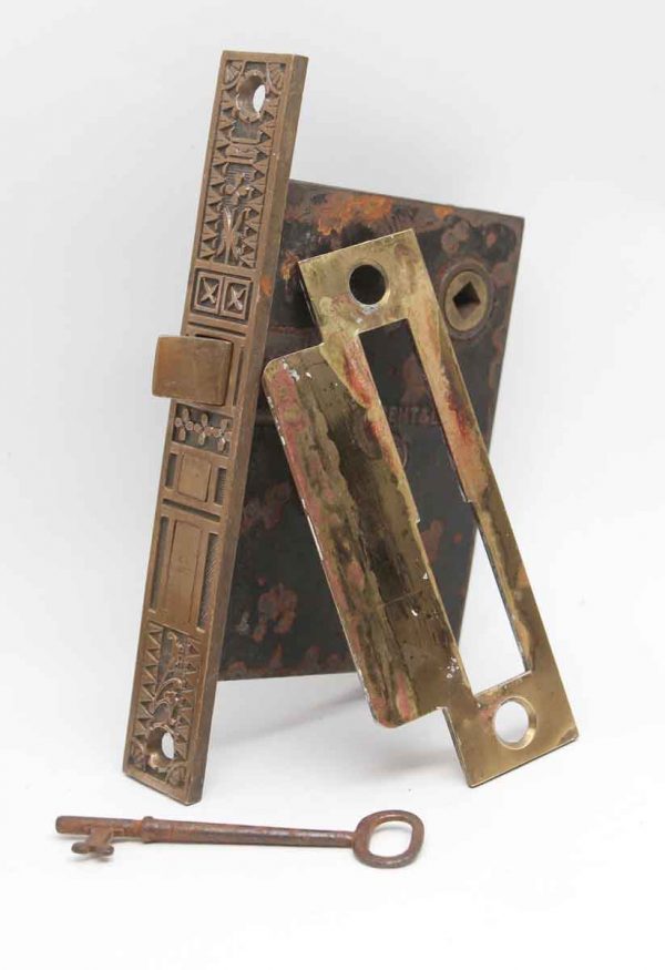 Door Locks - Sargent Iron Mortise Lock Set with Ornate Brass Faceplate