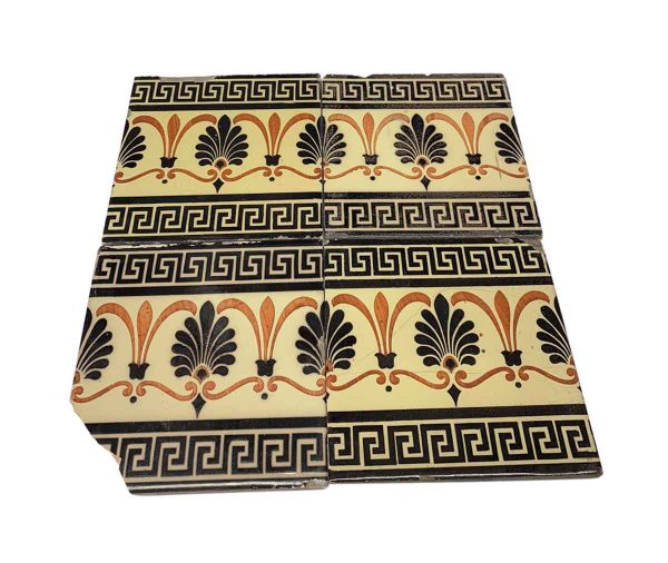 Wall Tiles - Antique Orange & Black Greek Key Tile Set