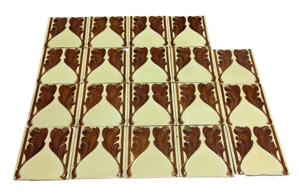 Wall Tiles - Antique Tan & Brown Leaf Square Tile Set
