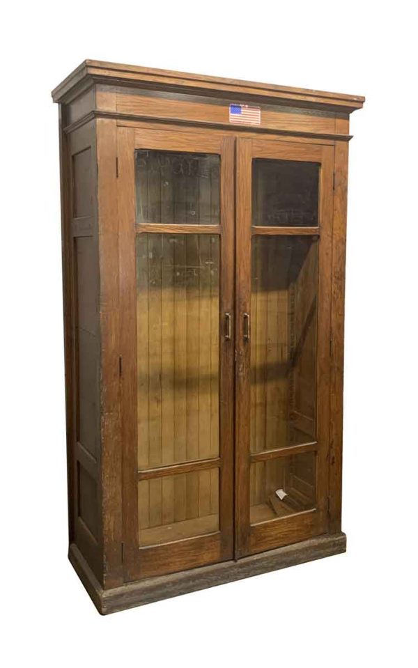 Cabinets - Standing Oak Display Cabinet with Glass Front Doors