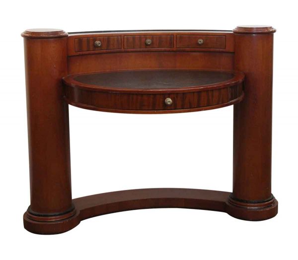 Office Furniture - Enrique Garcel Half Circle Wood Desk with Pillars & Leather Top