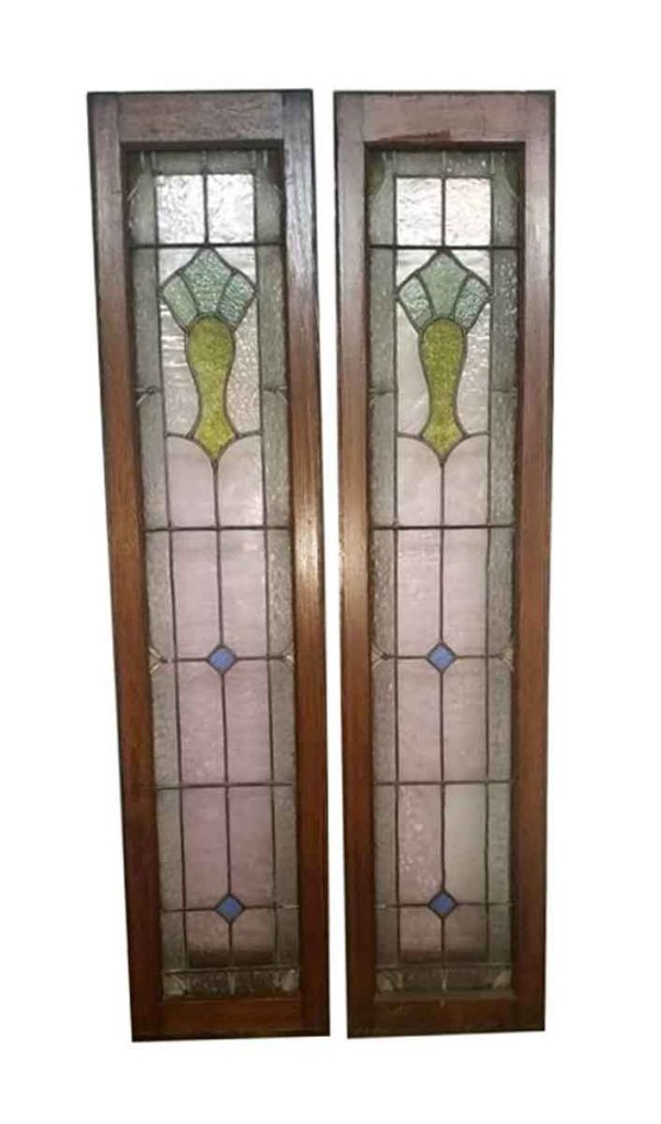 Reclaimed Windows - Pair of Wood Framed Stained Glass Windows