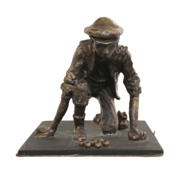 Statues & Sculptures - Bronze Sculpture of a Boy Playing Marbles