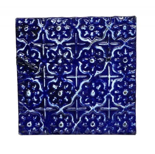 Tin Panels - Royal Blue Shellac Floral Grid Tin Panel