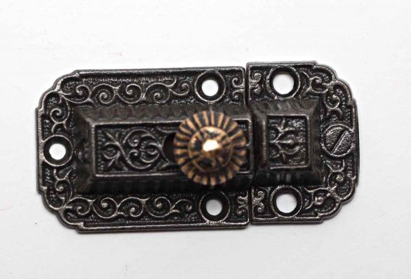 Cabinet & Furniture Latches - Antique Cast Iron Ornate Cabinet Latch with Bass Knob