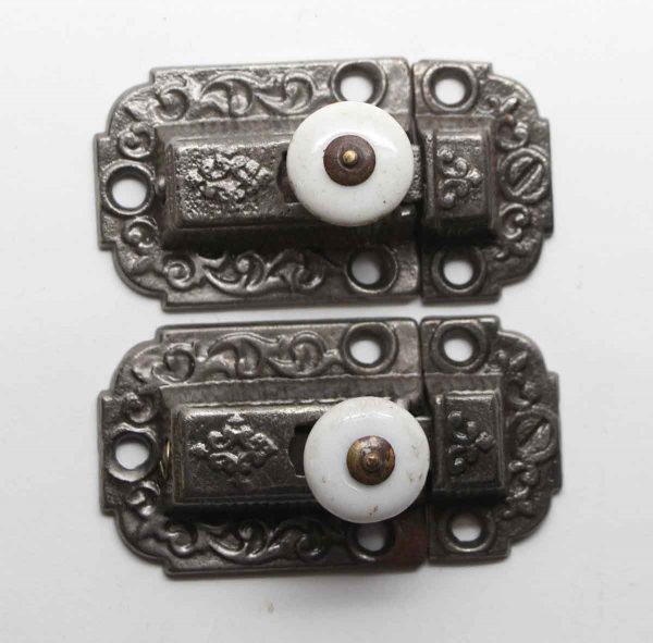 Cabinet & Furniture Latches - Pair of Antique Cast Iron Ornate Cabinet Latches