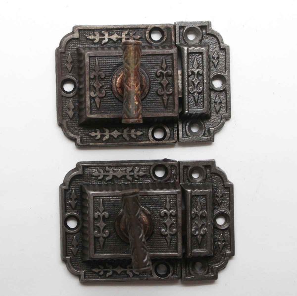 Cabinet & Furniture Latches - Pair of Antique Ornate T Style Cabinet Latches