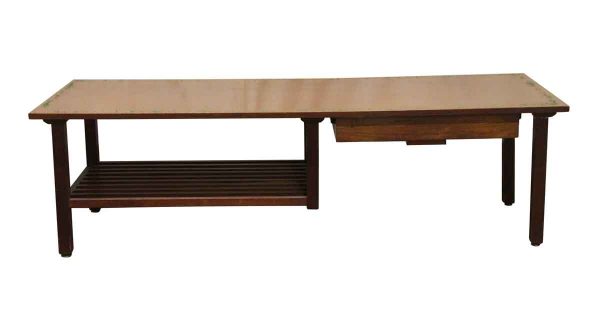 Commercial Furniture - Walnut Magazine Coffee Table with Drawer & Bottom Shelf