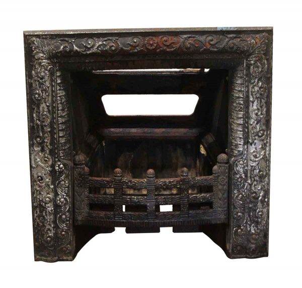 Heating Elements - Antique Solid Cast Iron Fireplace Insert Grate with log basket