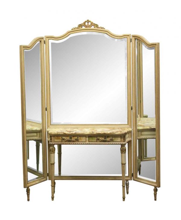 Bedroom - Antique Folding Mirror Vanity Table with Onyx Top