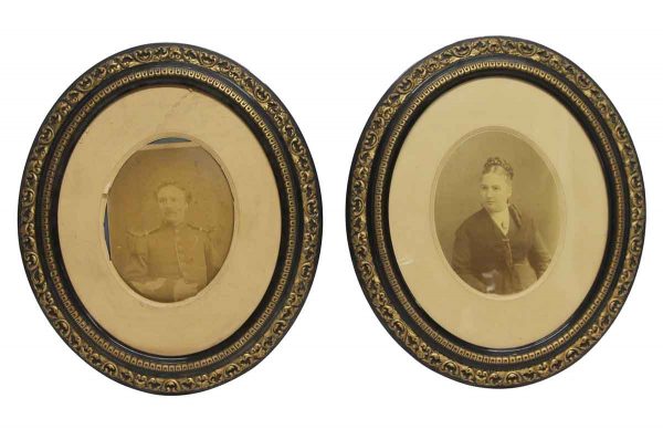 Photographs - Antique Pair of Imported Oval Framed Vintage Portraits